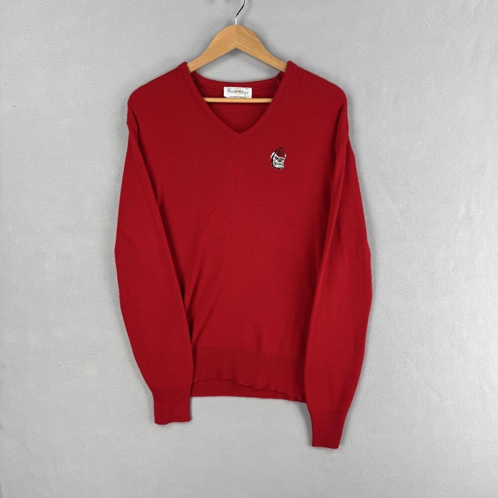 Vintage Georgia Bulldogs Sweater Mens Small Red V Neck NCAA Football Heritage
